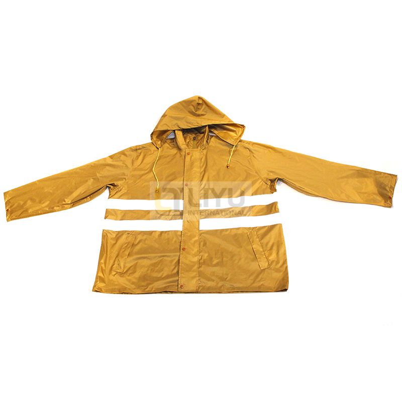 Adult Polyester Rain Coats with Hood Waterproof Jacket Dark Blue And Yellow Raincoat with Reflective Strip
