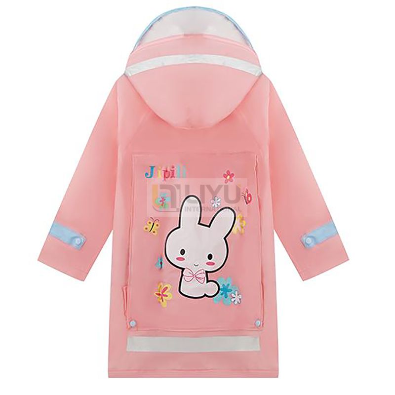 EVA Rabbit Raincoat for Girls Pink Hooded Rainwear with Backpack Bit And Reflective Strip