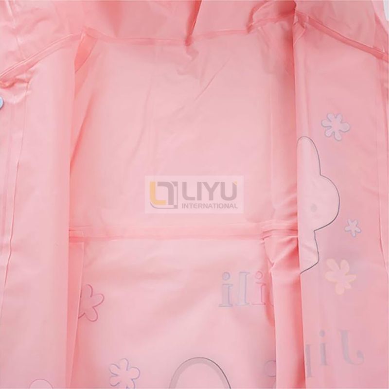 EVA Rabbit Raincoat for Girls Pink Hooded Rainwear with Backpack Bit And Reflective Strip