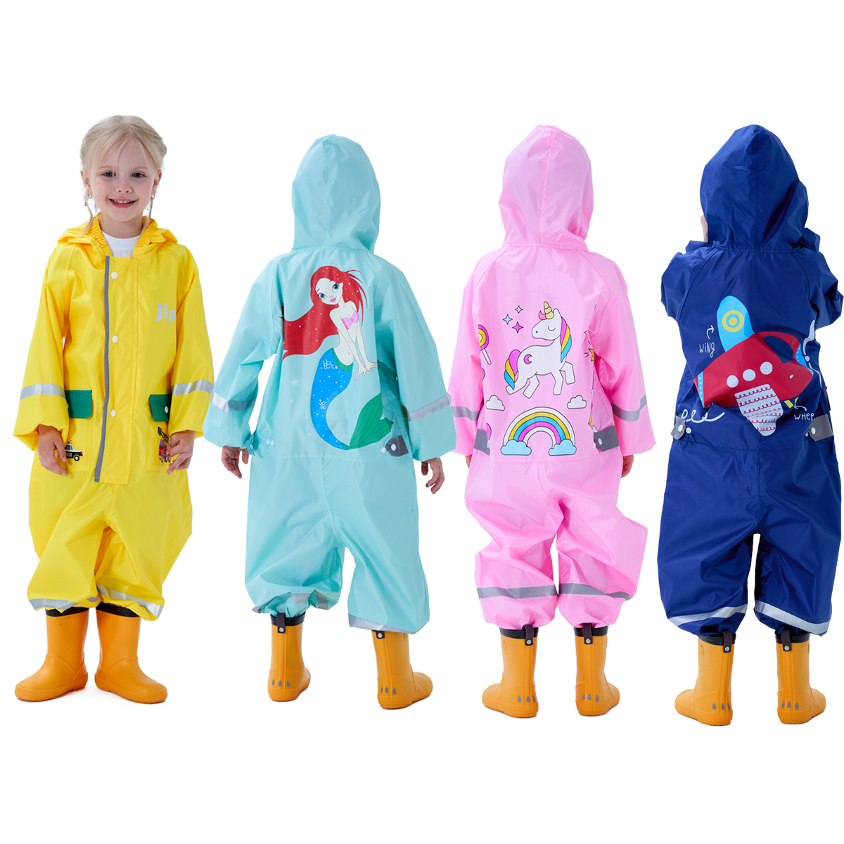 Kids Toddler Rain Suit Waterproof Coverall with Hood Baby One Piece Rainsuit