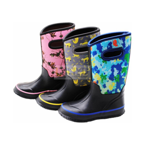 Kids Rain Boots Waterproof Insulated Rubber Neoprene Gumboots Seamless Outdoor Boots with Handles injection Boots for Snow Winter