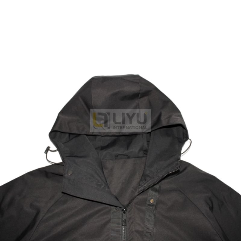 Men's Black Solid Hooded Jackets Windbreaker Light Weight Rain Coats with Muti-pocket Zipper