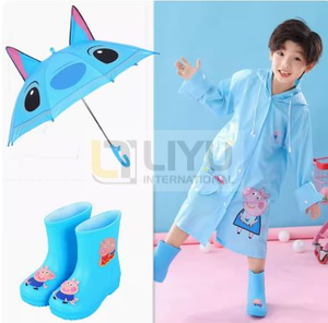 Children's Boys And Girls Raincoat Three-piece Rain Gear Kindergarten Waterproof Rain Poncho Umbrella Rain Shoes Set
