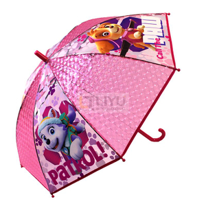 Children Self-opening 8K POE Printing Cartoon PAW Patrol Pattern Patchwork Umbrella Pink POE Umbrella with J Handle Kids' Fashion Umbrellas