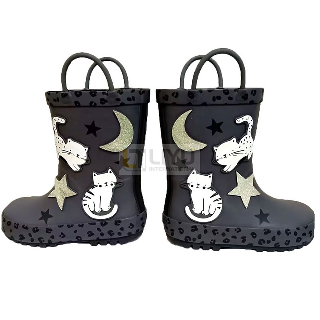 Rubber Toddler Rain Boots Kids 3D Wellington Gumboots with Easy on Handles for Boys And Girls