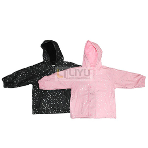 Kids Rainwear Star Printed PU Raincoat Pink And Black Fashion Windproof Jacket Zipper And Buckle