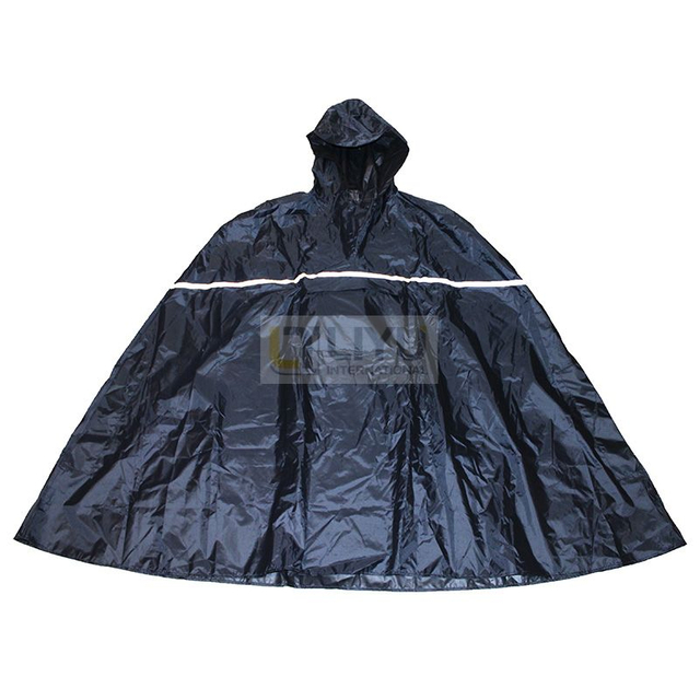 Adult Polyester Rain Ponchos with Hood Waterproof Dark Blue Ponchos with Reflective Strip