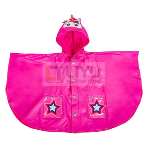  Kids Trendy EVA Waterproof 3D Cartoon Reusable Rose Red Raincoat Poncho with Pockets