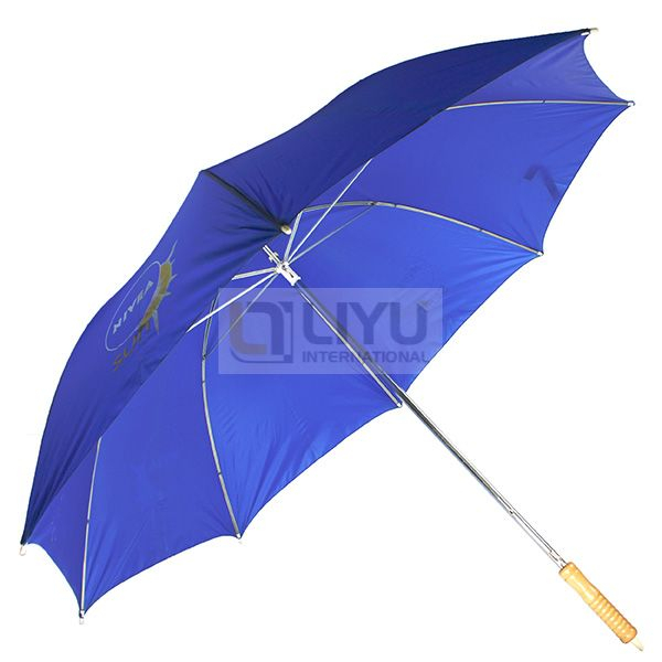 Manually Open Blue Beach Umbrella Wooden Handle Windproof Umbrella Customizable LOGO