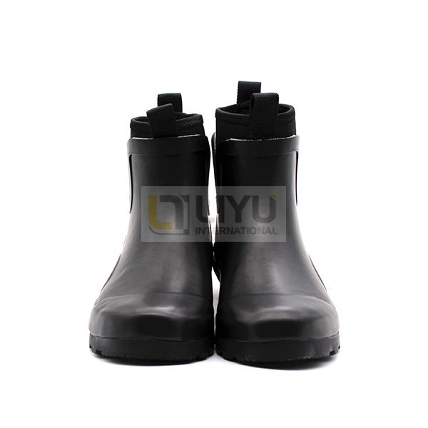 Chelsea Ankle Rubber Rain Boots Wellington Ladies Rain Gumboots with Elastic Black Waterproof Shoes