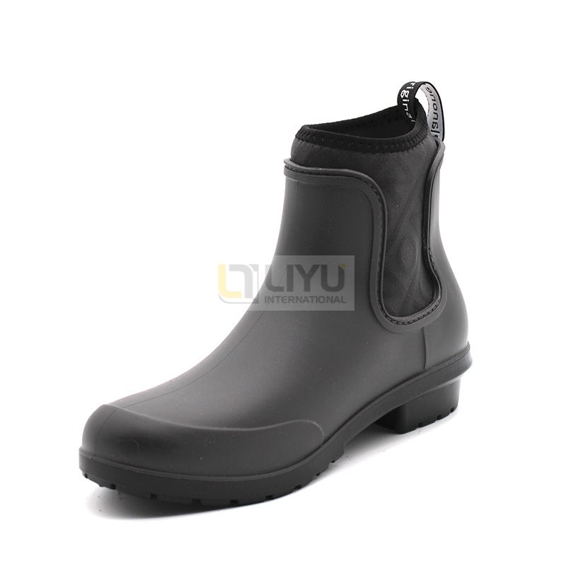 Women's Black PVC Rain Boots Fashion Outdoor Rain Shoes Waterproof Ankle Wellington Boots
