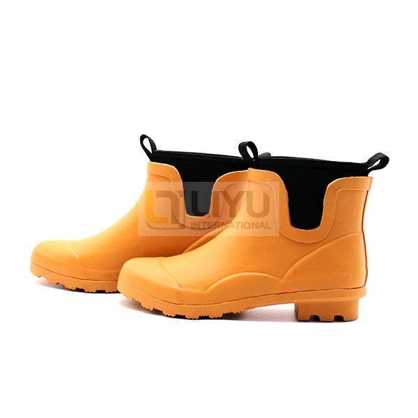 Chelsea Ankle Rubber Rain Boots Wellington Ladies Rain Gumboots with Elastic Orange Waterproof Shoes