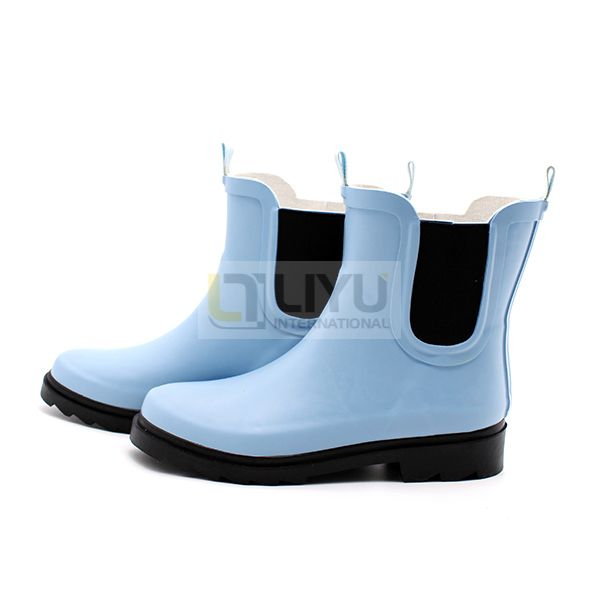  Wellington Ladies Rain Gumboots with Elastic Sky Blue Waterproof Shoes Chelsea Ankle Rubber Rain Boots