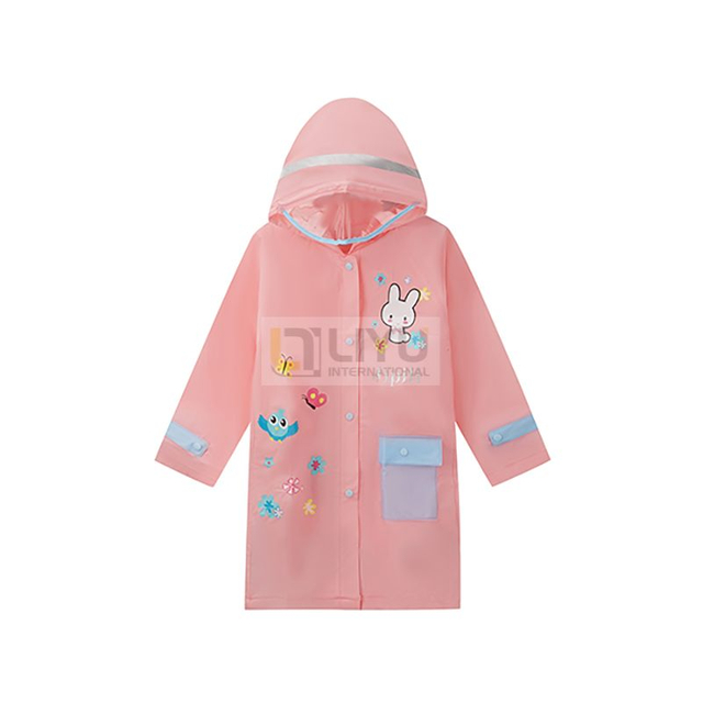 EVA Rabbit Raincoat for Girls Pink Hooded Rainwear with Backpack Bit And Reflective Strip