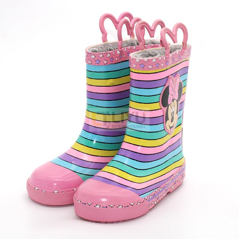 Rainbow Mickey Kids Rubber Boots with Handle Fashion Printed Waterproof Shoes