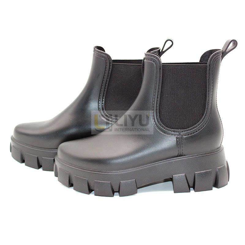 PVC Women's Rain Boots Chelsea Boots Adult Fashion Ankle Black Waterproof Shoes Beige Shoes
