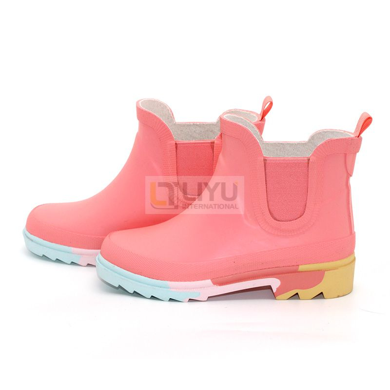 Pink Blue Yellow colorful Kids Rubber Boots with Elastic Strips Ankle ...