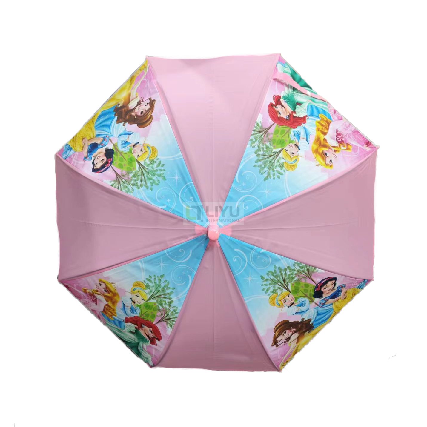 Disney Princess Umbrella Pink Polyester Umbrella Girl's Umbrella Stick Umbrella with Pink J Handle