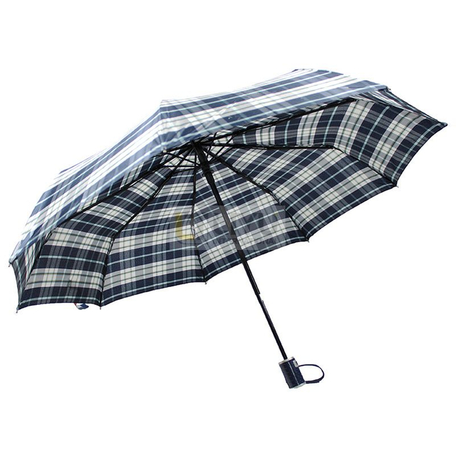 10 K Triple Folding Umbrella Adult Large Umbrella Windproof And Rainproof Plaid Pattern Automatic Umbrella
