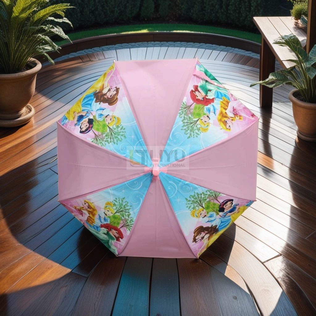 Disney Princess Umbrella Pink Polyester Umbrella Girl's Umbrella Stick Umbrella with Pink J Handle