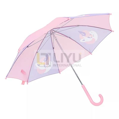 Unicorn Printed 8 Ribs Polyester Stick Kids Umbrellas with J Handle