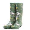 Women's Green Printed Knee-high Rubber Rain Boots Garden Rubber Shoes Fashion Gumboots