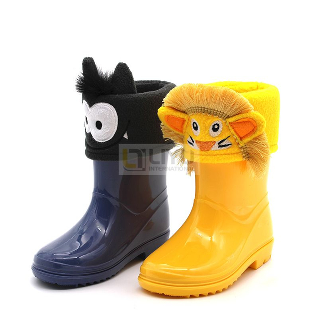 3D Plush Cute Lion Wellington Wellies for Kid PVC Rain Boots Plus Cotton