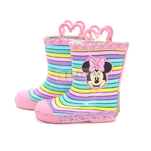 Rainbow Mickey Kids Rubber Boots with Handle Fashion Printed Waterproof Shoes