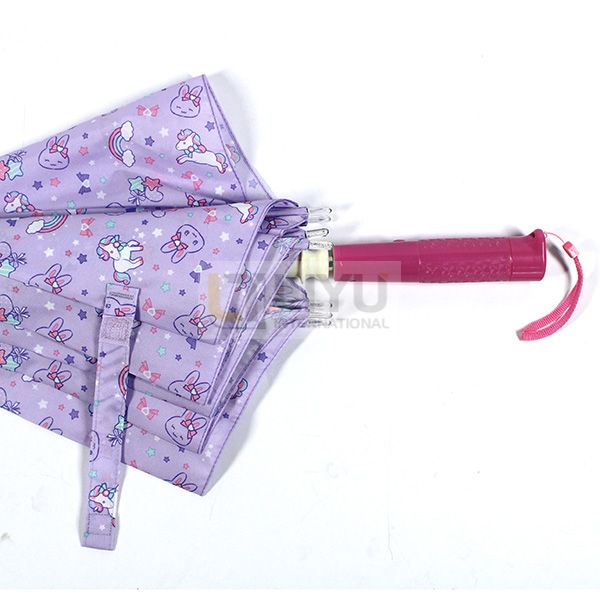 Purple Children's Straight Umbrella Cartoon Print Umbrella Waterproof Fashion Polyester Fabric Manual Opening Umbrella