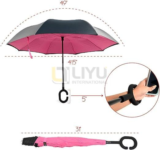 Inverted Reverse Umbrella with C-Shaped Handle, Windproof Double Layer Upside Down Car Rain Umbrellas for Men Women