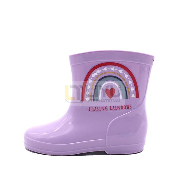 Children's Wellington Rain Boots Outdoor Waterproof Purple PVC Wellies with Printed Pattern