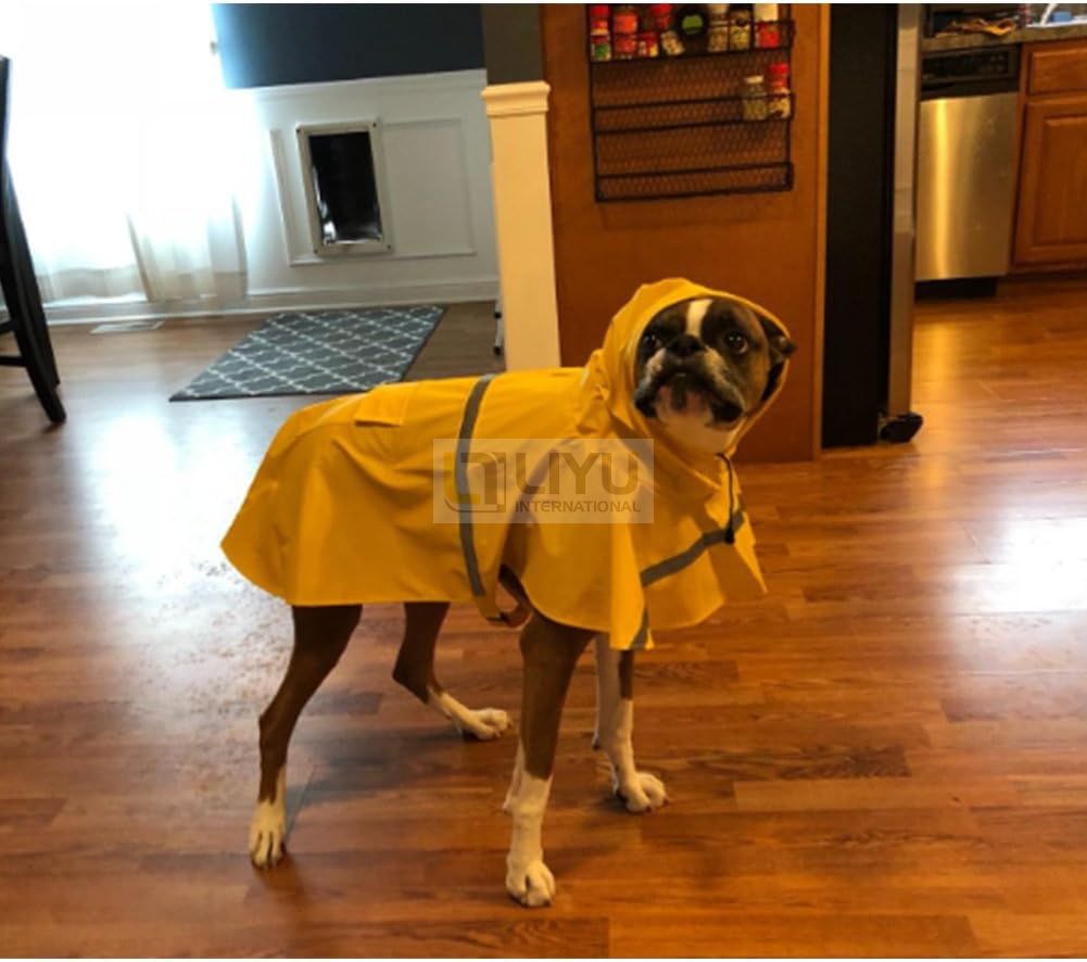 Large Dog Raincoat Adjustable Pet Water Proof Clothes Lightweight Rain Jacket Poncho Hoodies with Strip Reflective 