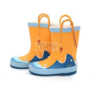 Yellow Kids' Rubber Boots with Handle Fashion Shark Print Waterproof Shoes Kids' Wellington Boots