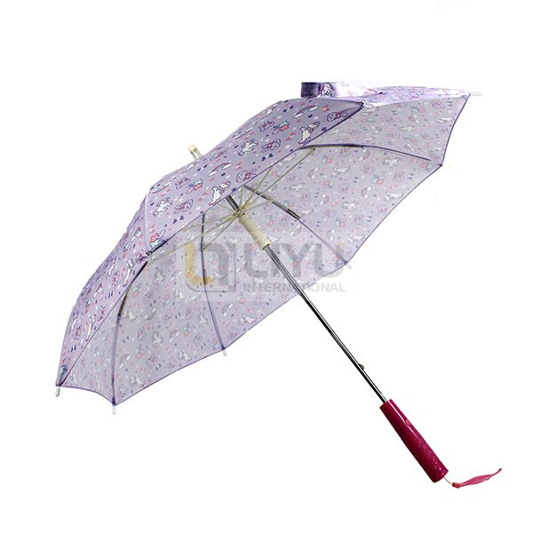 Purple Children's Straight Umbrella Cartoon Print Umbrella Waterproof Fashion Polyester Fabric Manual Opening Umbrella