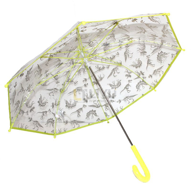 Kids Manual Open Transparent POE Umbrella Dinosaur Printed Stick Umbrella