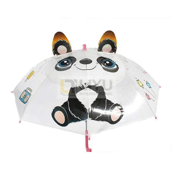 Transparent POE Kids Umbrellas Printed 3D Panda Toddler Umbrellas with Grip Handle