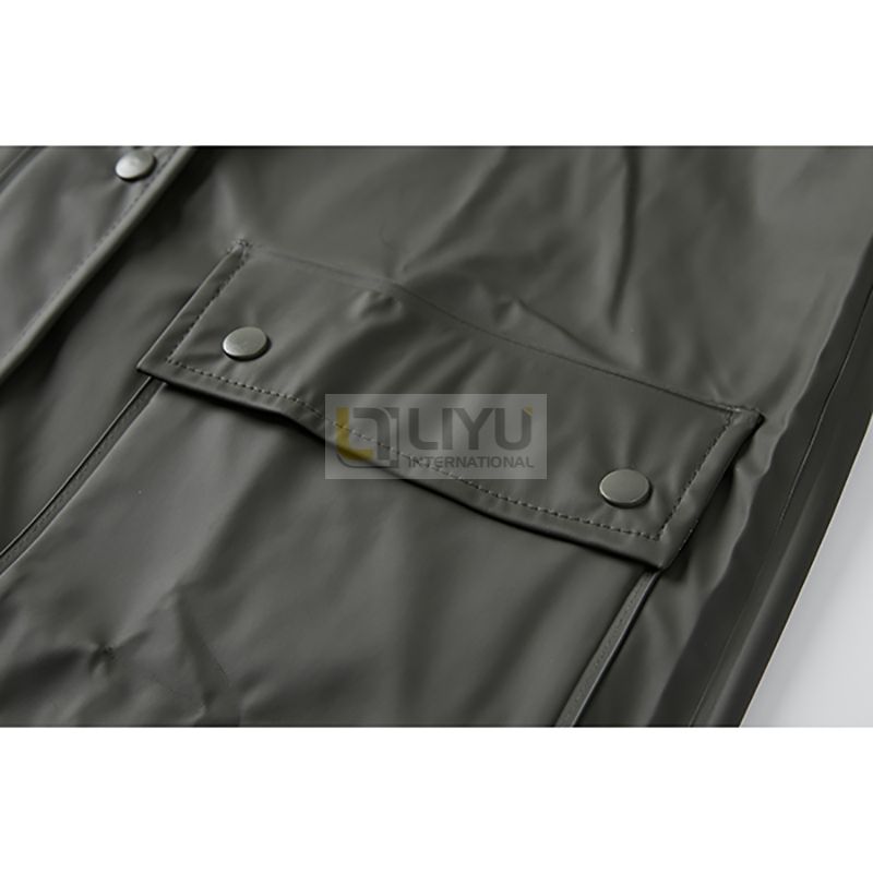 Adult Army Green PU Raincoat Unisex Windproof Jacket with Hood And Zipper
