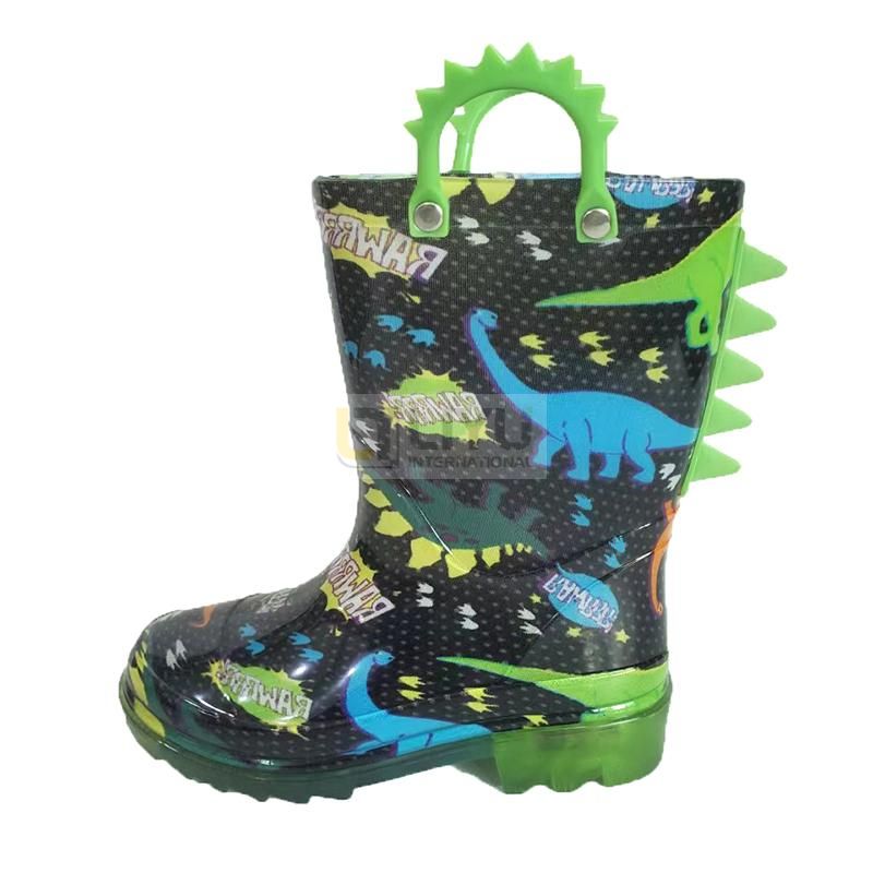 PVC Toddler Rain Boots Kids 3D Gumboots with Easy on Handles for Boys and Girls Wellies