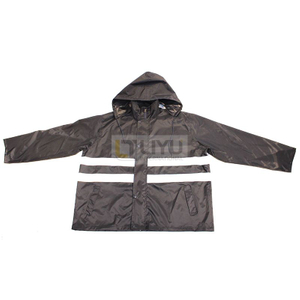 Adult Polyester Rain Coats with Hood Waterproof Jacket Dark Blue And Yellow Raincoat with Reflective Strip