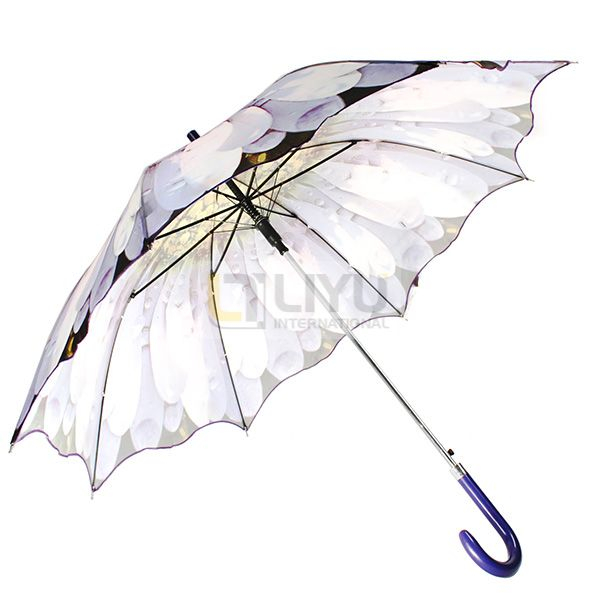 Adult Style Automatic Open Straight Rod Flower Shaped Cloth Umbrella Women's Umbrellas J Handle