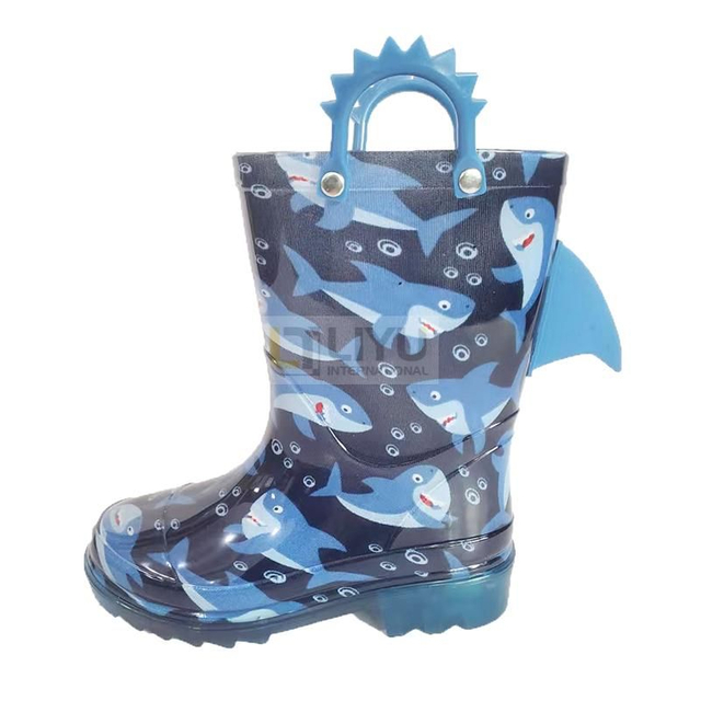 PVC Toddler Rain Boots Kids 3D Gumboots with Easy on Handles for Boys and Girls Wellies