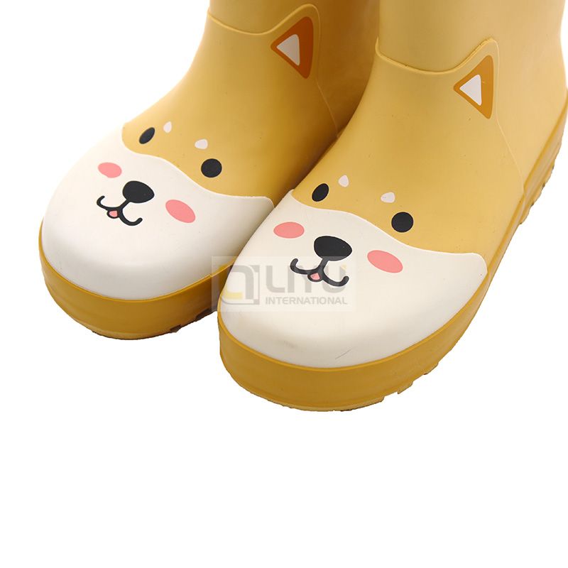 Yellow Mid-calf Waterproof Shoes Kids Cartoon 3D Fashion Rubber Rain Boots