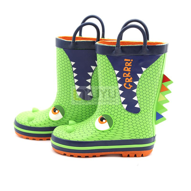 3D Alligator Kids' Rubber Rain Boots Green Kids' Waterproof Shoelace Handles