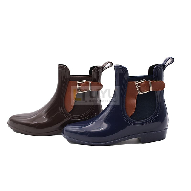 Women Ankle Rain Boots Chelsea Wellies Short PVC Rain Shoes with Elastic And Buckles