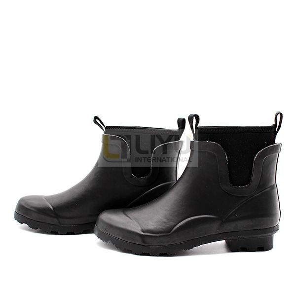 Chelsea Ankle Rubber Rain Boots Wellington Ladies Rain Gumboots with Elastic Black Waterproof Shoes