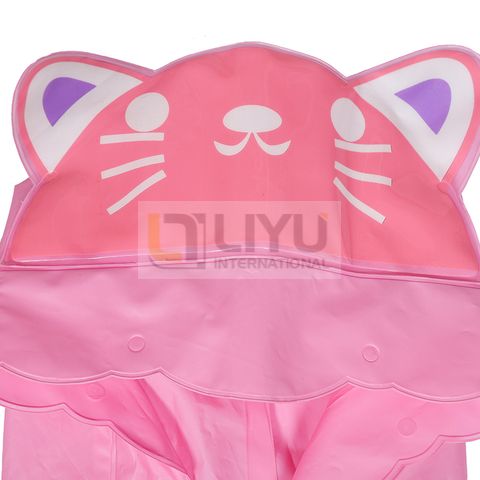 Kids Pink Poncho Quite Lovely Cats Shape Poncho EVA Waterproof Rain Coats