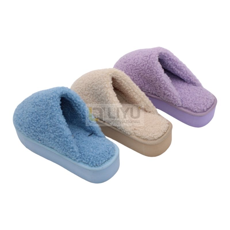 Adult Cotton Indoor Slippers Custom Winter Shoes Women's Thick Soled Indoor Slippers Wool Lined for Winter Warmth Blue, Purple, Beige