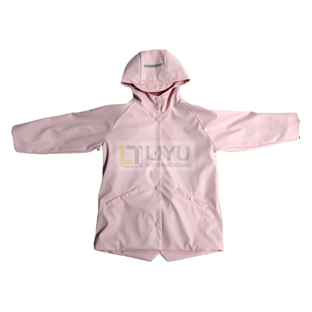 Solid PInk Color PU Kids Rain Jackets Children's Rain Coats 