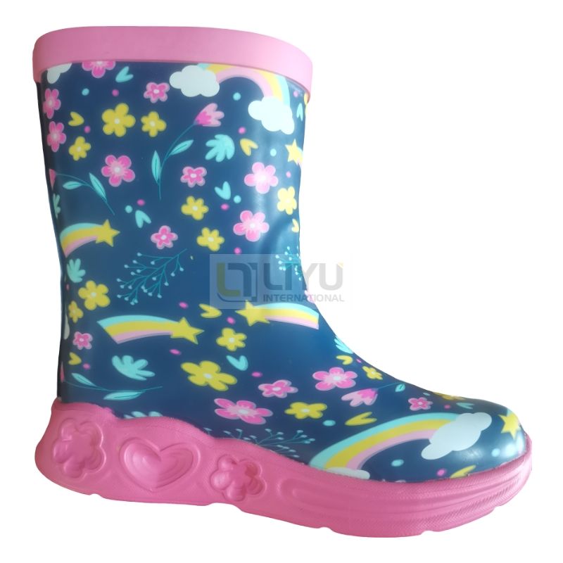 Children's Rubber Waterproof Shoes Pink Rain Boots Rubber with TPR Soles Fashion Outdoor Rain Boots Girl Rain Shoes