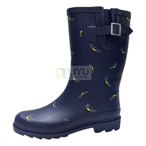 Women's Printed Mid-calf Waterproof Boot Wellington Rubber Rain Boots Waterproof Fashion Gumboots Garden Boots 